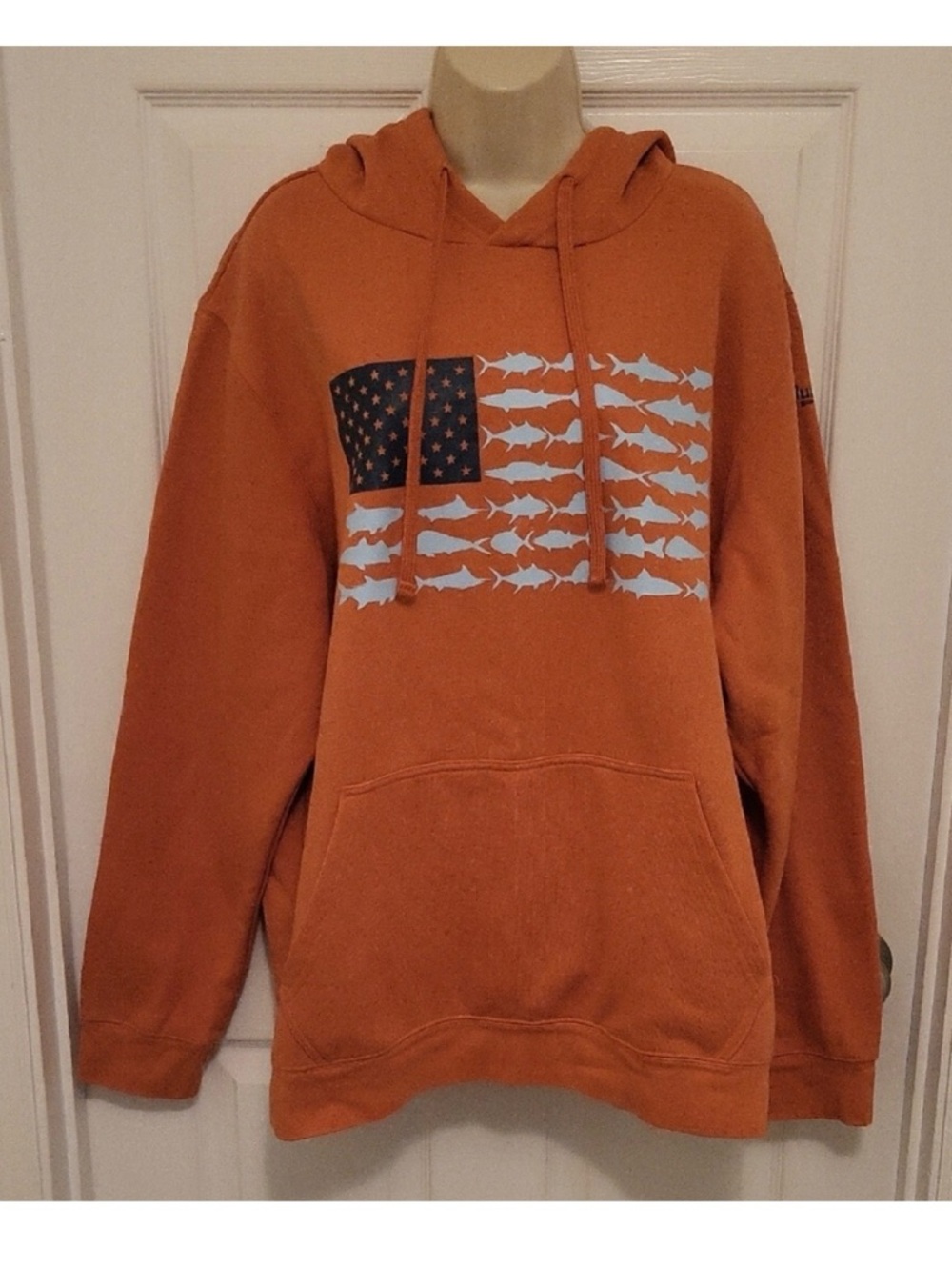 Columbia Orange Hooded Pullover with Fish Flag Graphic